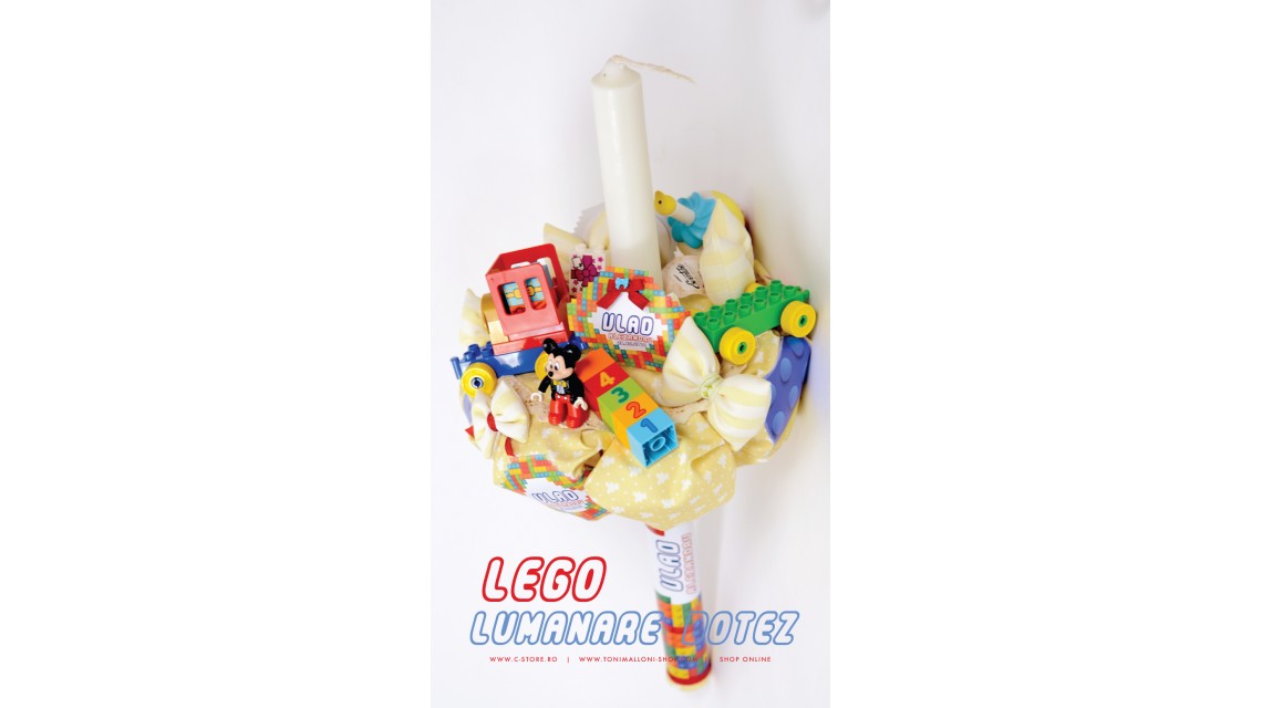 Lumanare botez  baieti cu piese lego si figurina plus Mickey Mouse, 65x4 cm, Lego 7